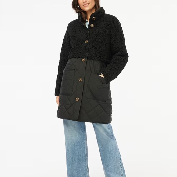 NWT J.Crew Factory Petite Mixed-media sherpa coat SZ S petite - Picture 1 of 7